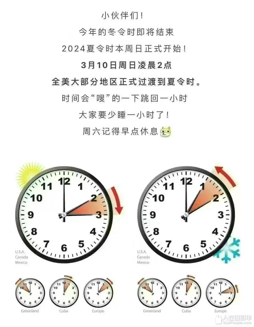 温馨提示2024年夏令时将在今晚凌晨2点开始！请记得把时钟拨快1小时- 欢乐灌水-人在温哥华VanPeople.com